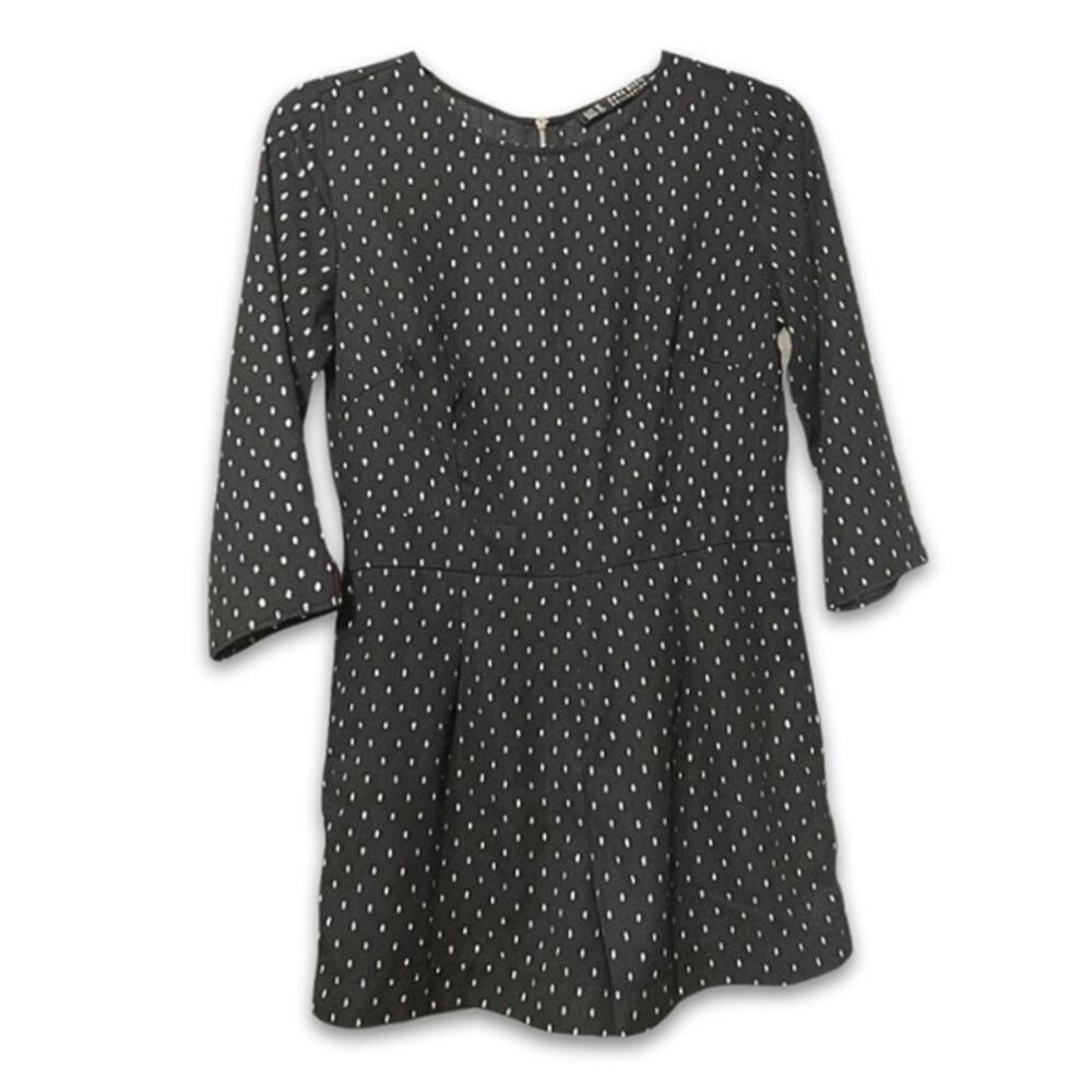 Zara Black Polka Dot Romper 3/4 Sleeve Romper Playsuit Size Small Retro Chic
